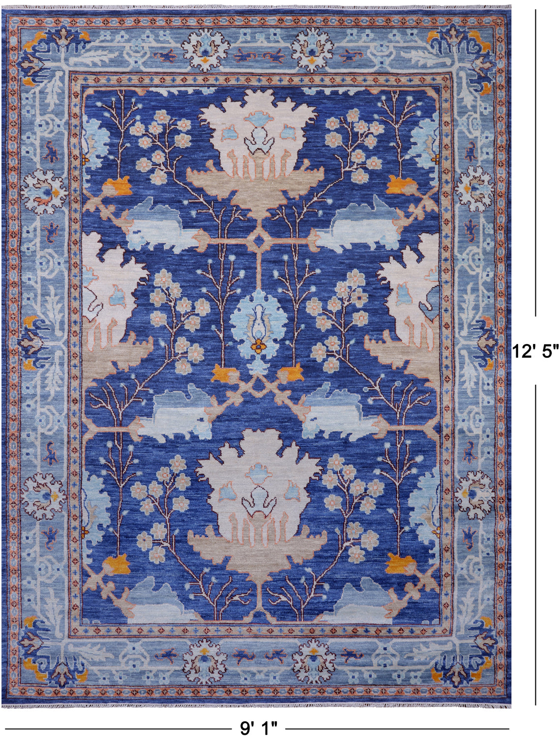 Blue Turkish Oushak Hand Knotted Wool Rug - 9' 1" X 12' 5"