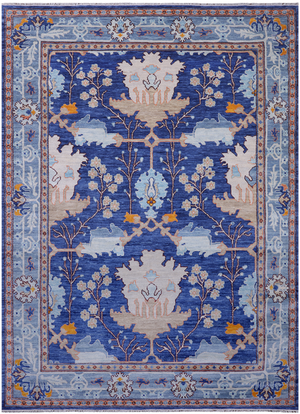Blue Turkish Oushak Hand Knotted Wool Rug - 9' 1" X 12' 5"