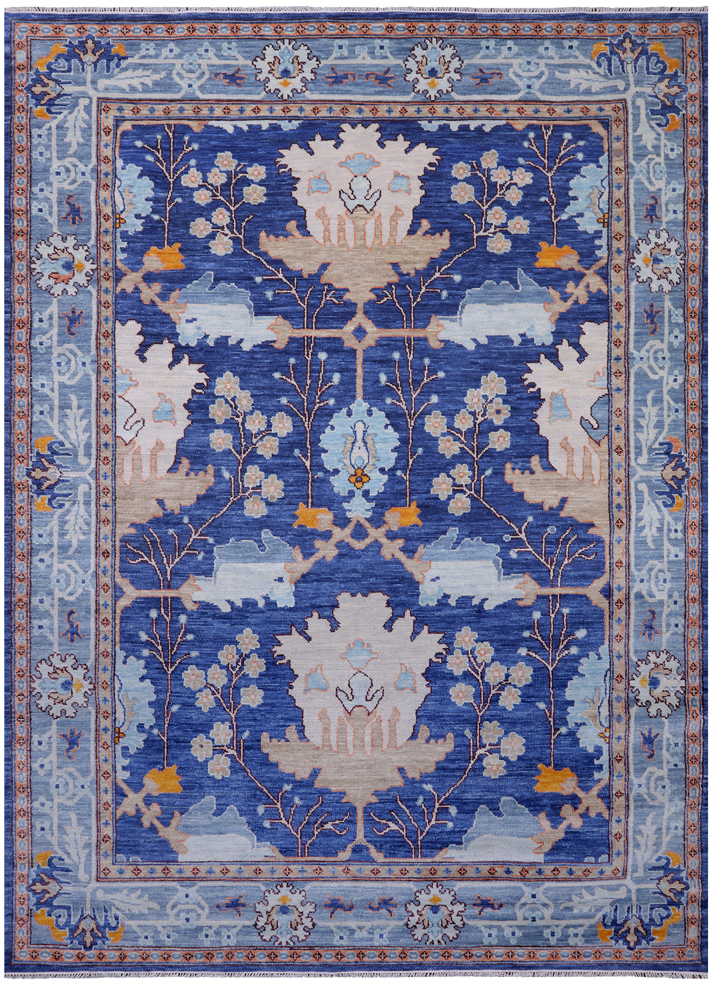 Blue Turkish Oushak Hand Knotted Wool Rug - 9' 1" X 12' 5"
