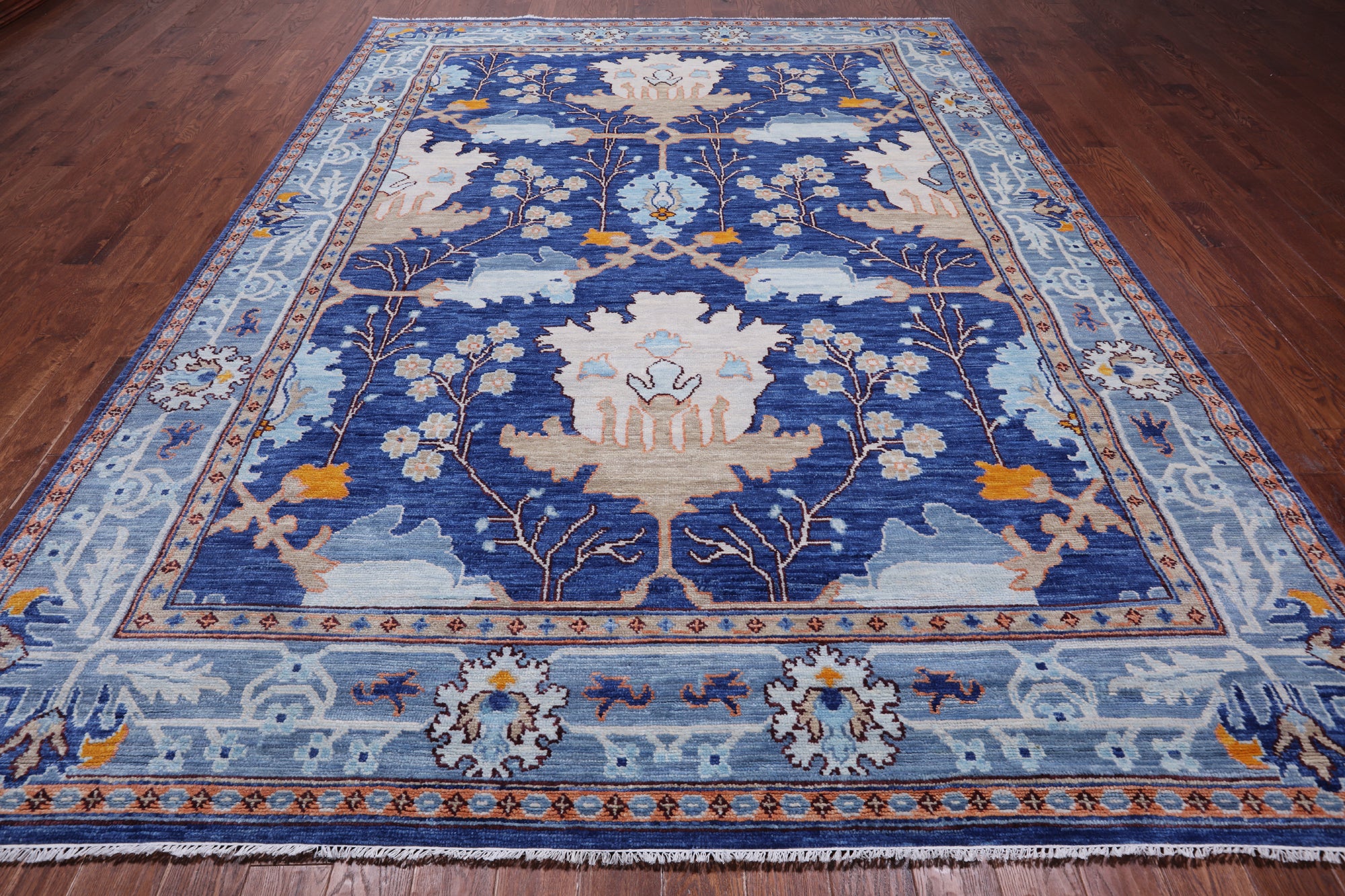 Blue Turkish Oushak Hand Knotted Wool Rug - 9' 1" X 12' 5"