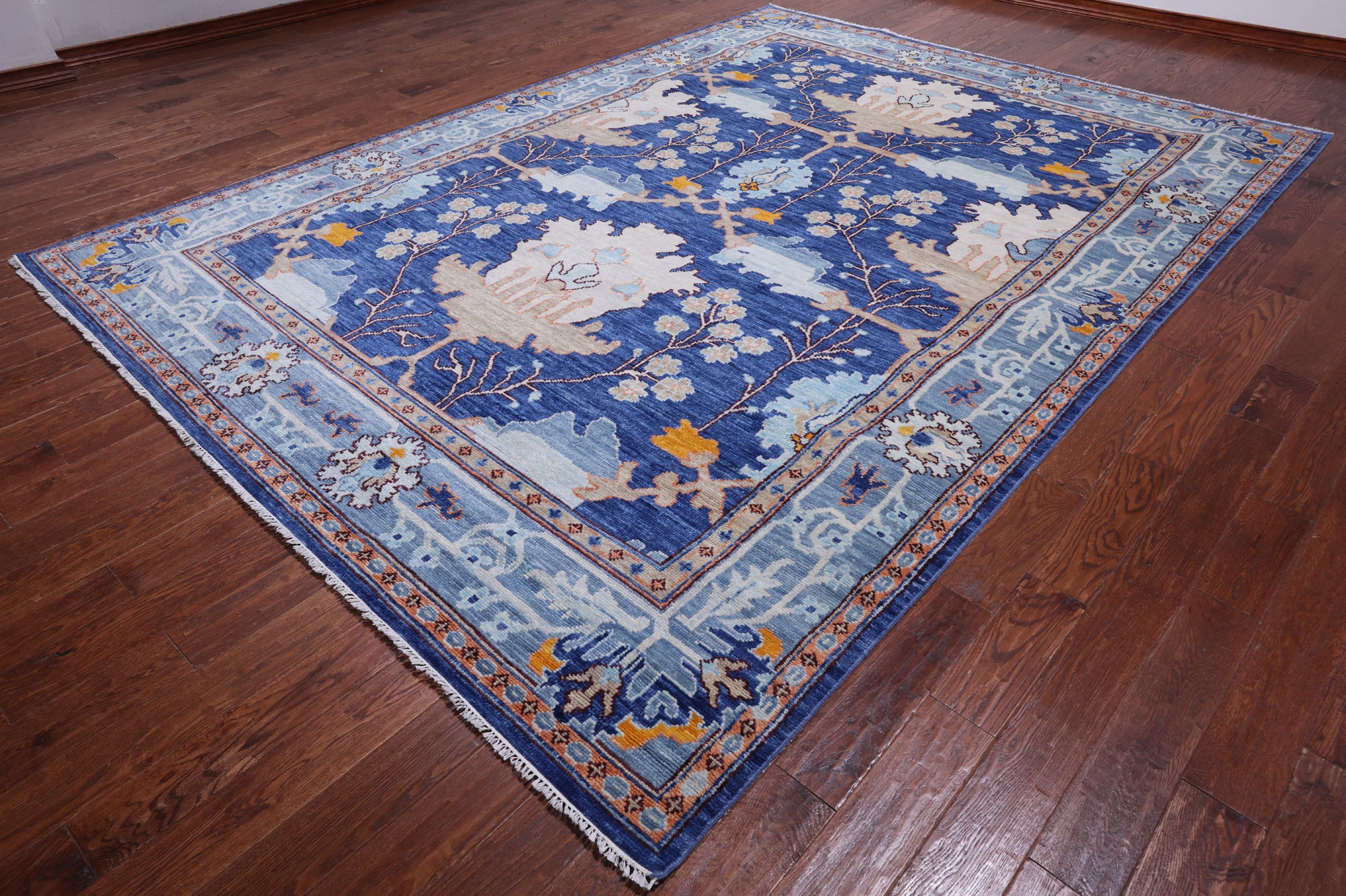 Blue Turkish Oushak Hand Knotted Wool Rug - 9' 1" X 12' 5"