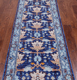 Blue Turkish Oushak Hand Knotted Wool Runner Rug - 2' 7" X 7' 11"
