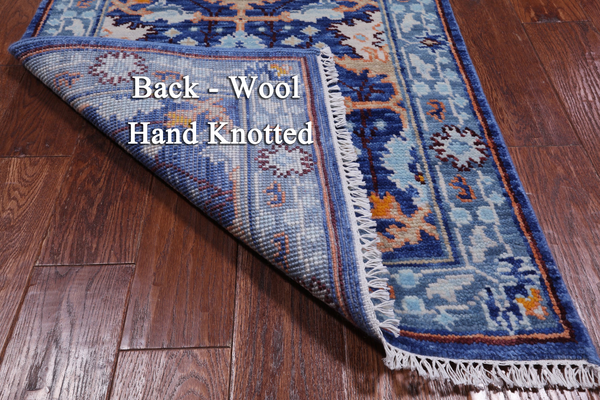 Blue Turkish Oushak Hand Knotted Wool Runner Rug - 2' 7" X 7' 11"