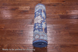 Blue Turkish Oushak Hand Knotted Wool Runner Rug - 2' 7" X 7' 11"