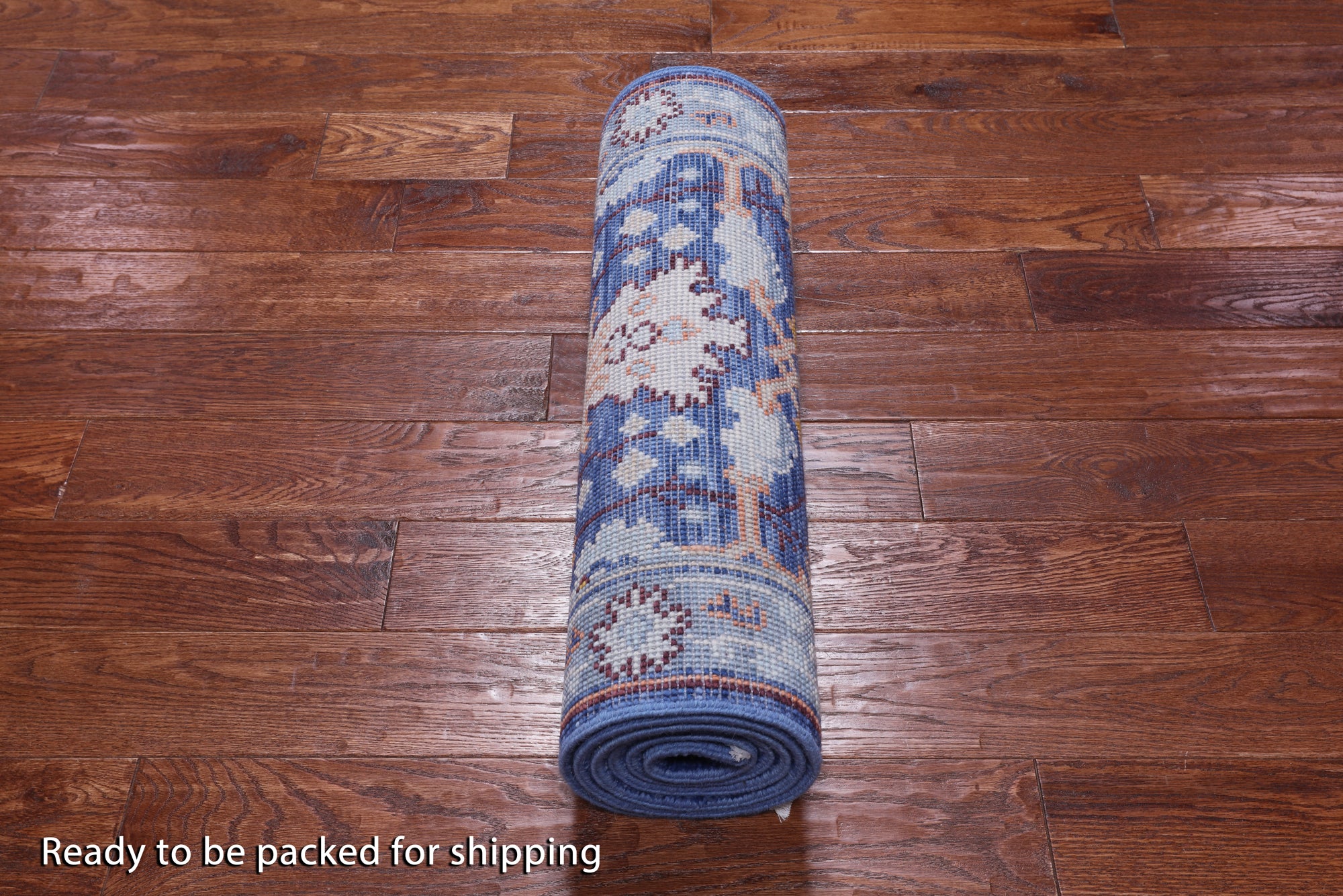 Blue Turkish Oushak Hand Knotted Wool Runner Rug - 2' 7" X 7' 11"