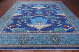 Blue Square Turkish Oushak Hand Knotted Wool Rug - 12' 1" X 12' 1"