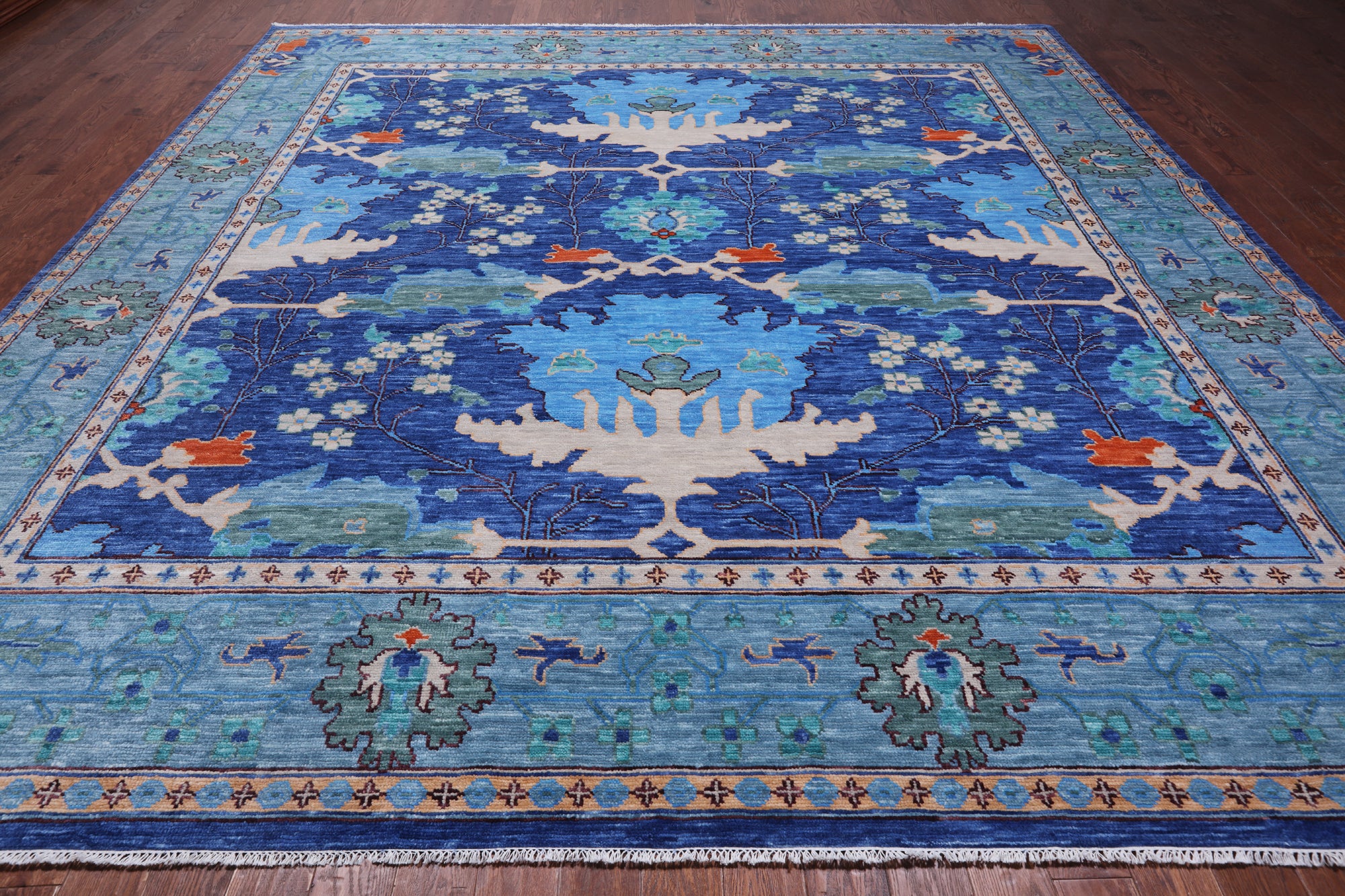 Blue Square Turkish Oushak Hand Knotted Wool Rug - 12' 1" X 12' 1"