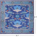 Blue Square Turkish Oushak Hand Knotted Wool Rug - 12' 1" X 12' 1"