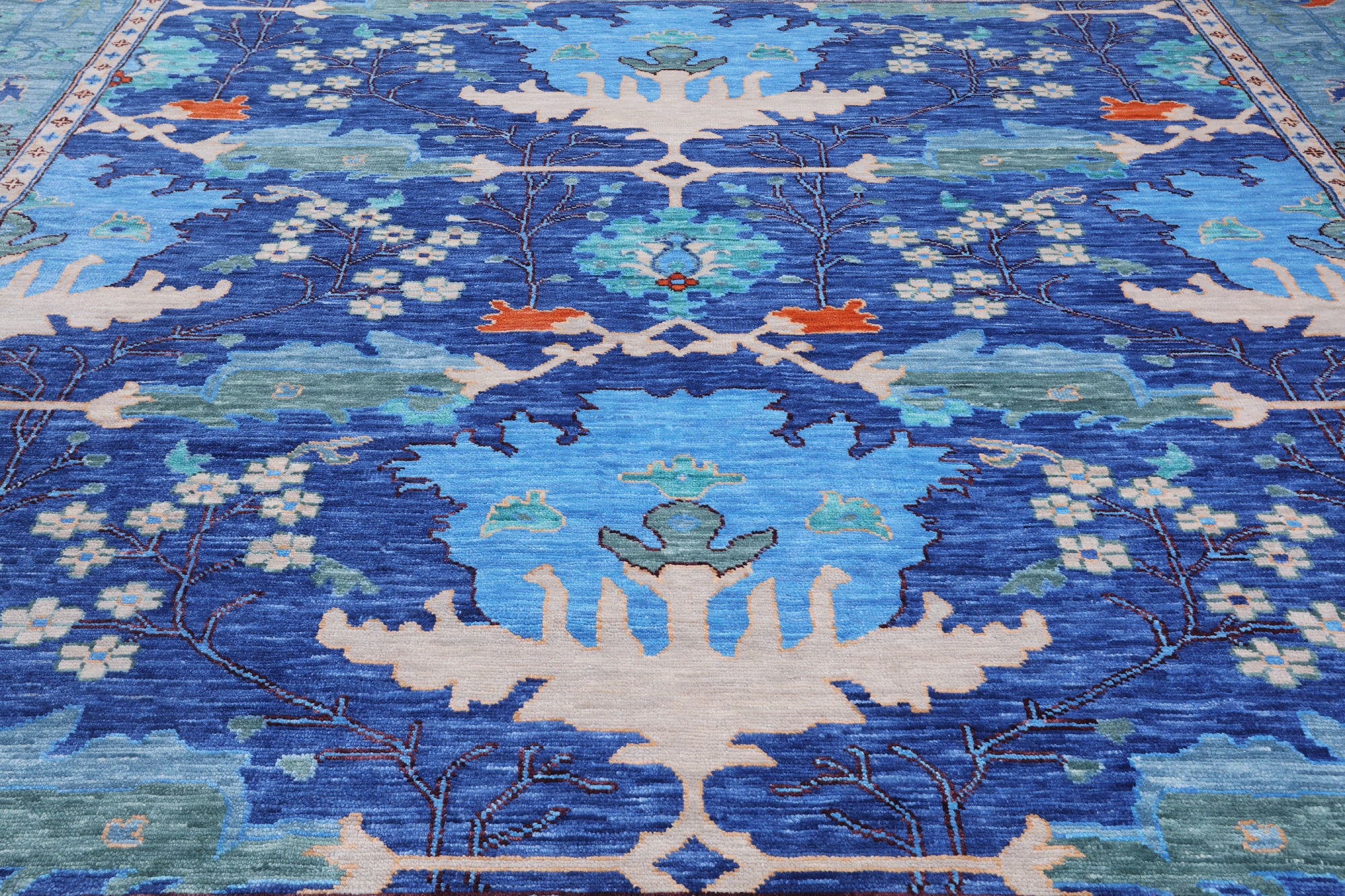 Blue Square Turkish Oushak Hand Knotted Wool Rug - 12' 1" X 12' 1"