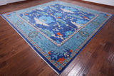 Blue Square Turkish Oushak Hand Knotted Wool Rug - 12' 1" X 12' 1"