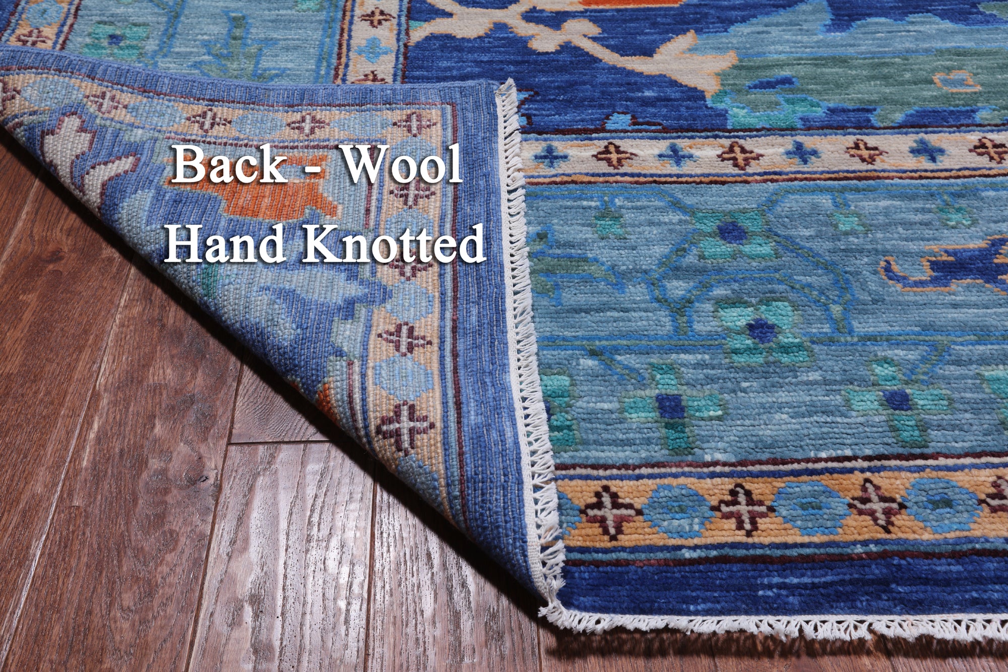 Blue Square Turkish Oushak Hand Knotted Wool Rug - 12' 1" X 12' 1"