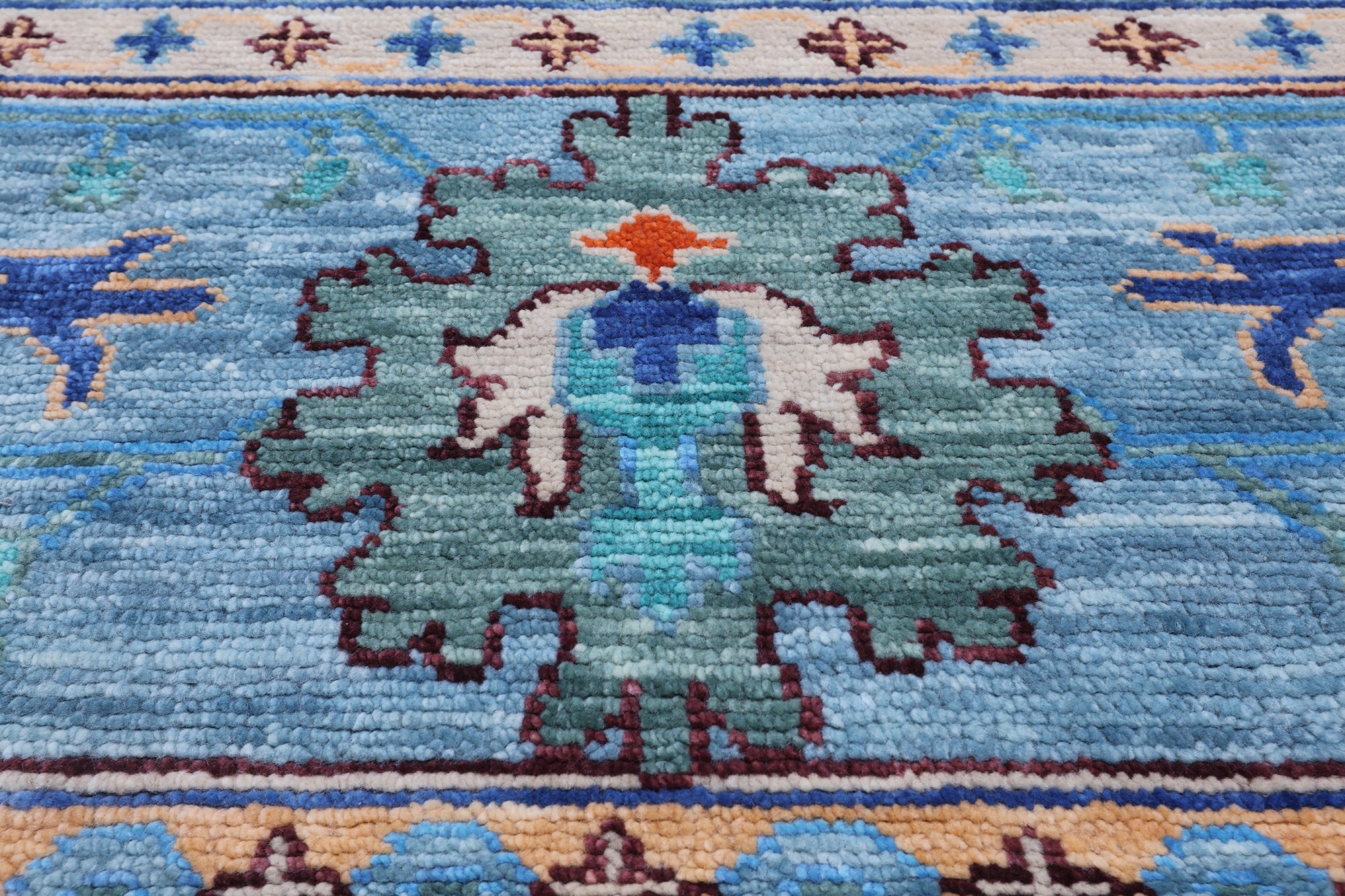 Blue Square Turkish Oushak Hand Knotted Wool Rug - 12' 1" X 12' 1"