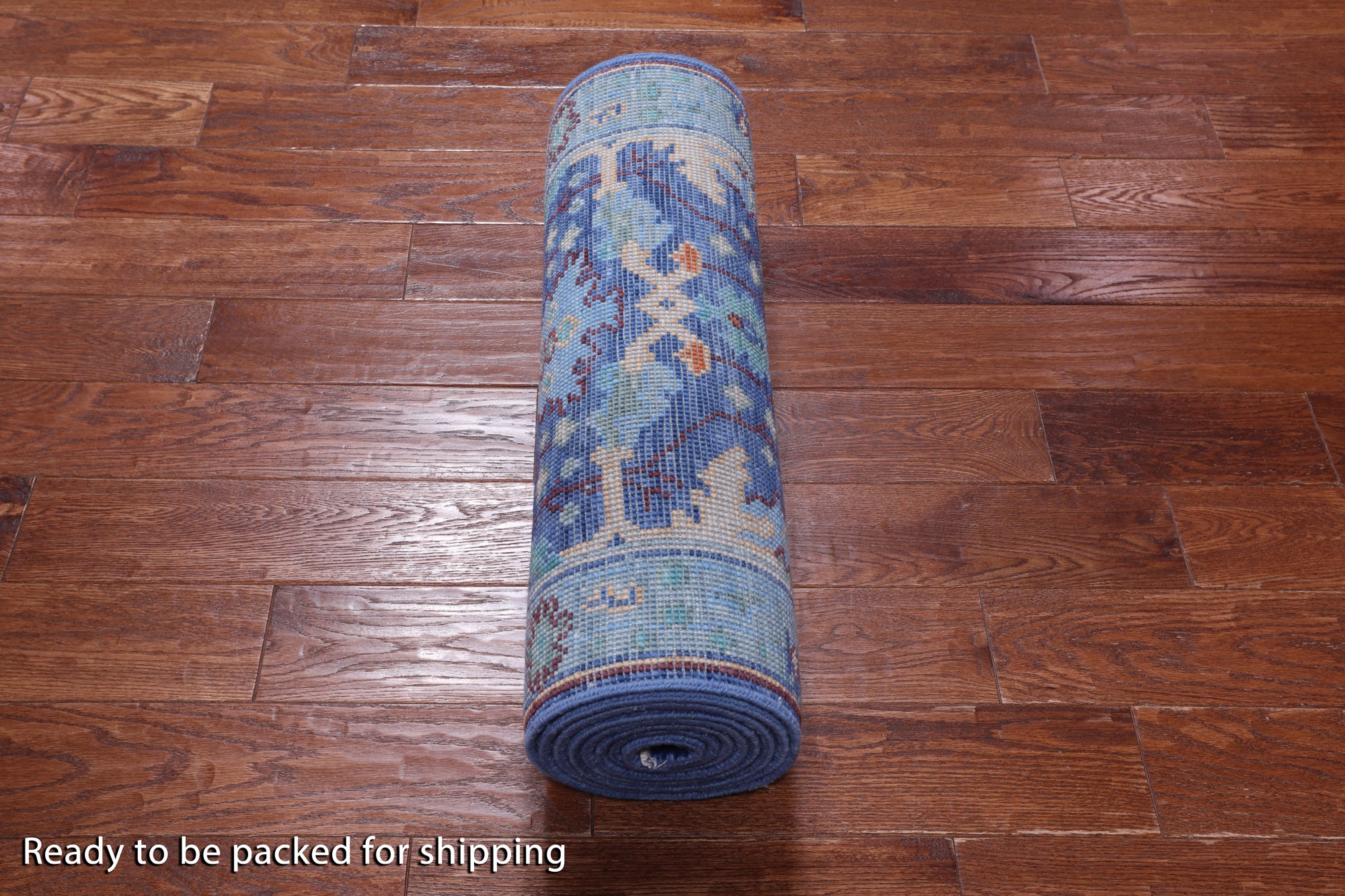 Blue Turkish Oushak Hand Knotted Wool Runner Rug - 2' 7" X 11' 9"