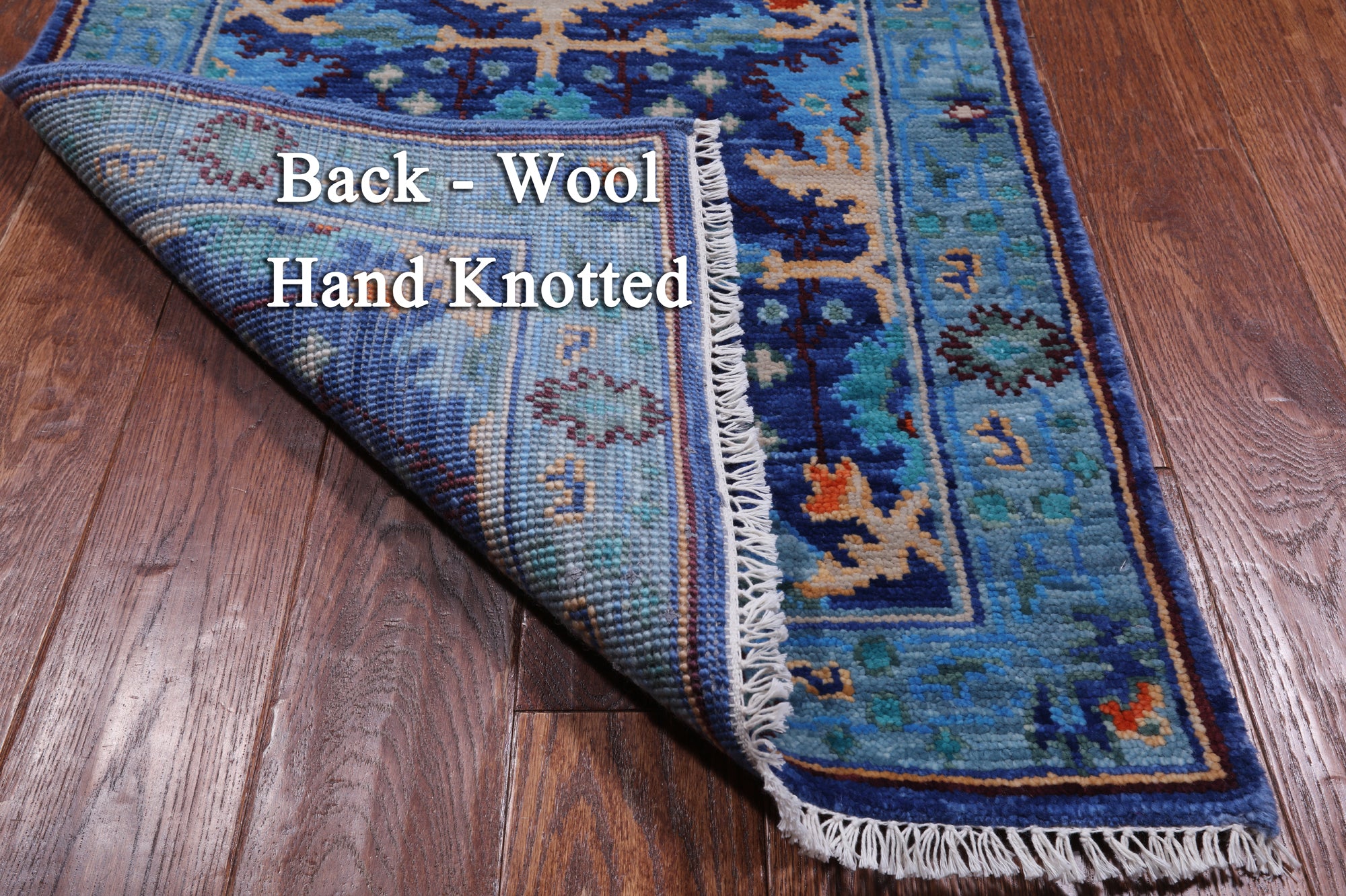 Blue Turkish Oushak Hand Knotted Wool Runner Rug - 2' 7" X 11' 9"