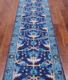 Blue Turkish Oushak Handmade Wool Runner Rug - 2' 7" X 10' 0"