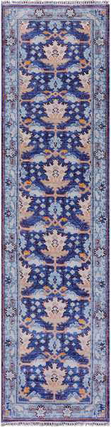 Blue Turkish Oushak Handmade Wool Runner Rug - 2' 7" X 10' 2"