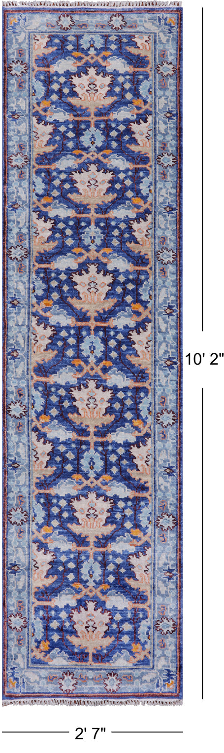 Blue Turkish Oushak Handmade Wool Runner Rug - 2' 7" X 10' 2"