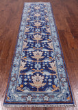 Blue Turkish Oushak Handmade Wool Runner Rug - 2' 7" X 10' 2"