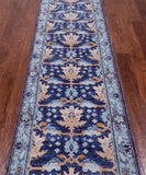 Blue Turkish Oushak Handmade Wool Runner Rug - 2' 7" X 10' 2"