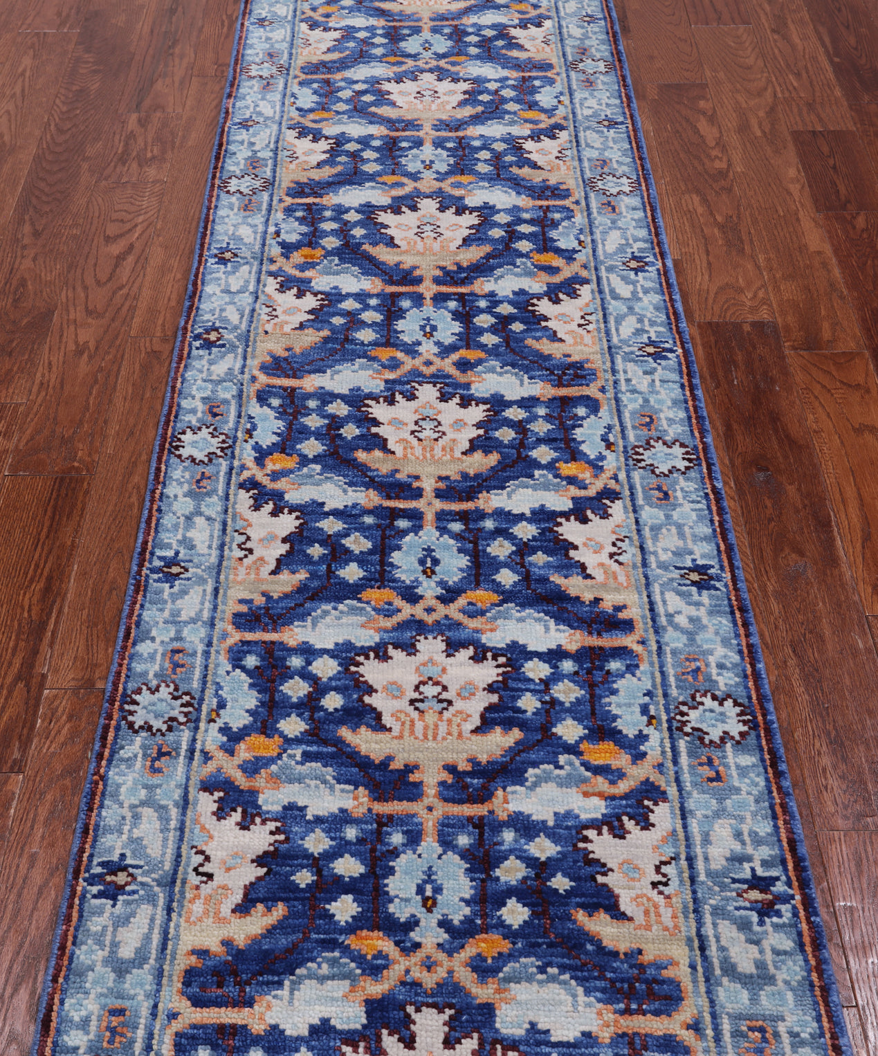 Blue Turkish Oushak Handmade Wool Runner Rug - 2' 7" X 10' 2"
