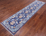 Blue Turkish Oushak Handmade Wool Runner Rug - 2' 7" X 10' 2"