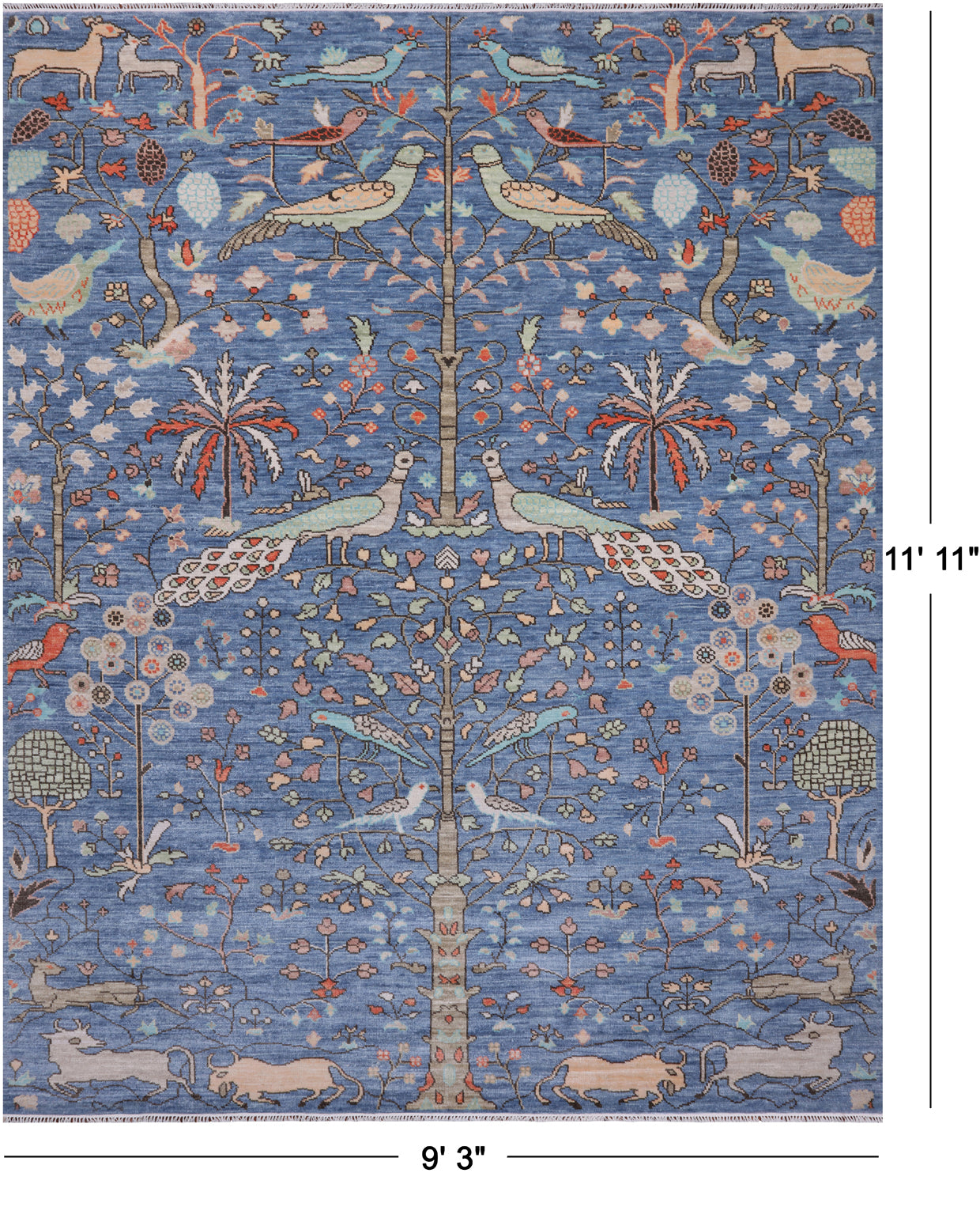 Blue Tree Of Life Persian Handmade Wool Rug - 9' 3" X 11' 11"