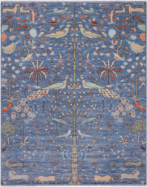 Blue Tree Of Life Persian Handmade Wool Rug - 9' 3" X 11' 11"