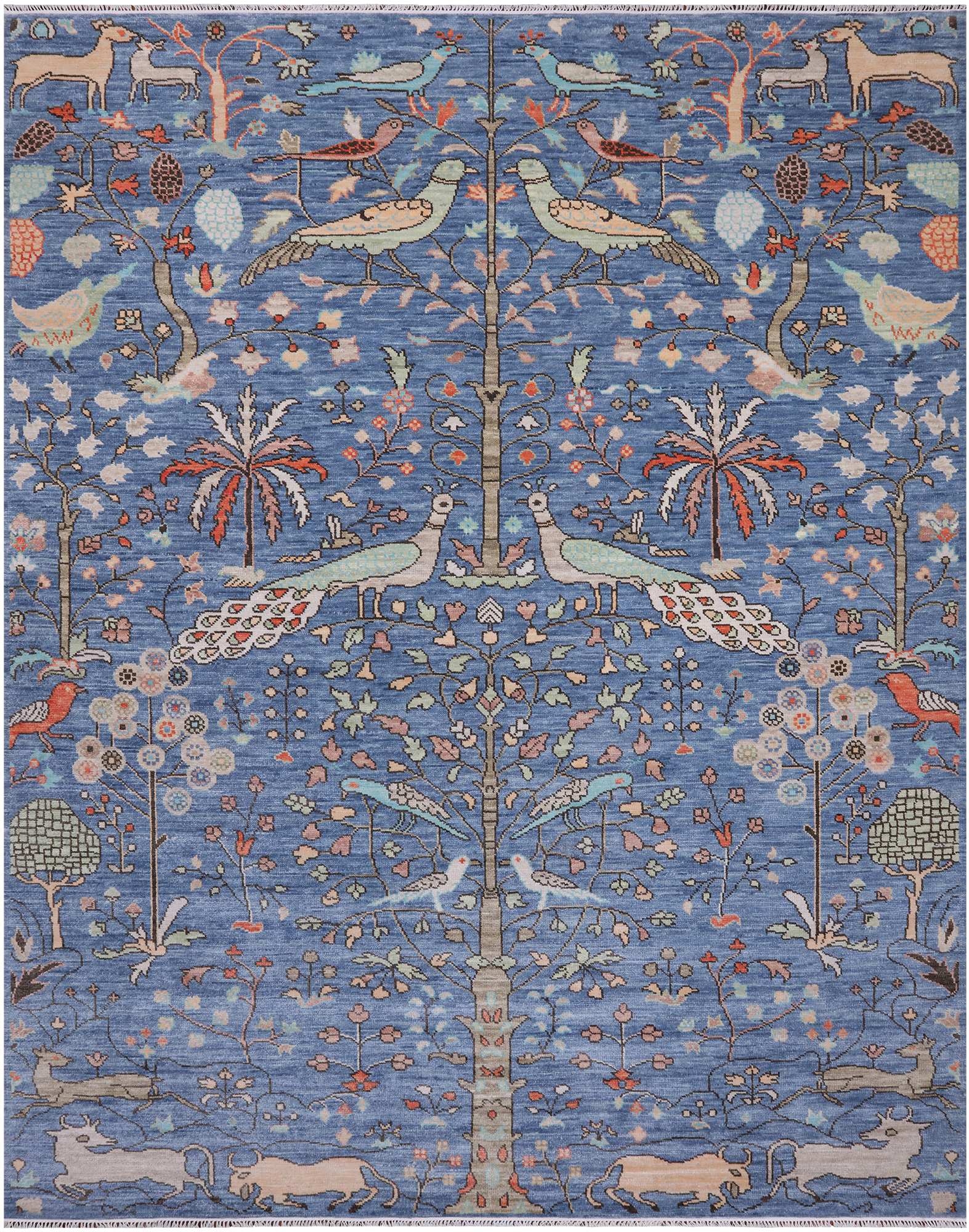 Blue Tree Of Life Persian Handmade Wool Rug - 9' 3" X 11' 11"