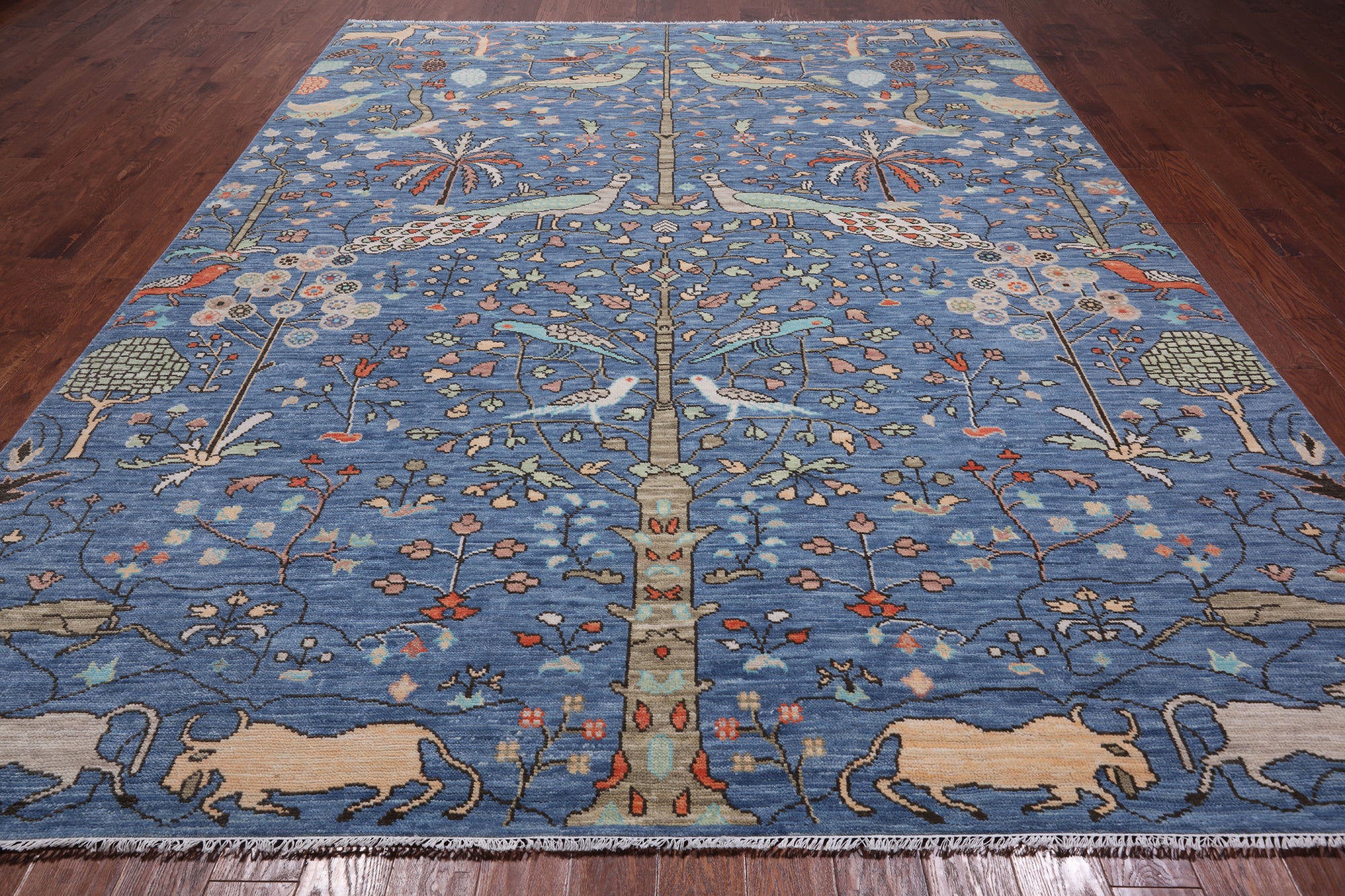 Blue Tree Of Life Persian Handmade Wool Rug - 9' 3" X 11' 11"