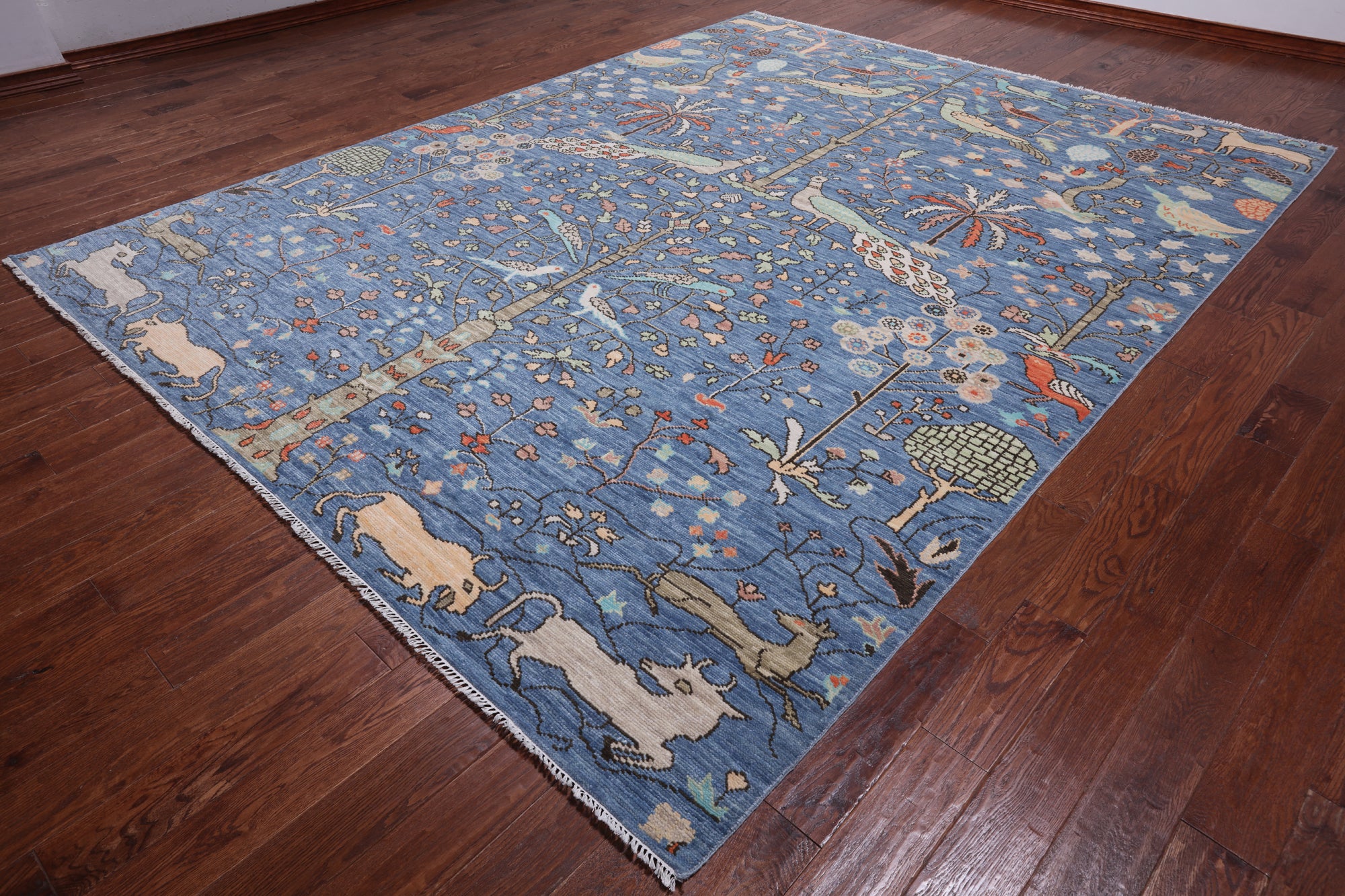Blue Tree Of Life Persian Handmade Wool Rug - 9' 3" X 11' 11"