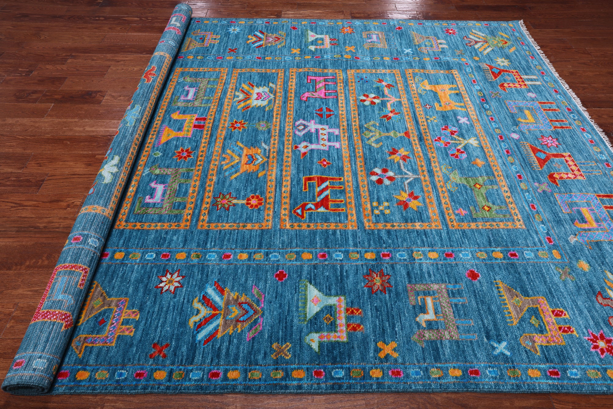 Blue Tribal Persian Gabbeh Handmade Wool Rug - 8' 0" X 10' 0"