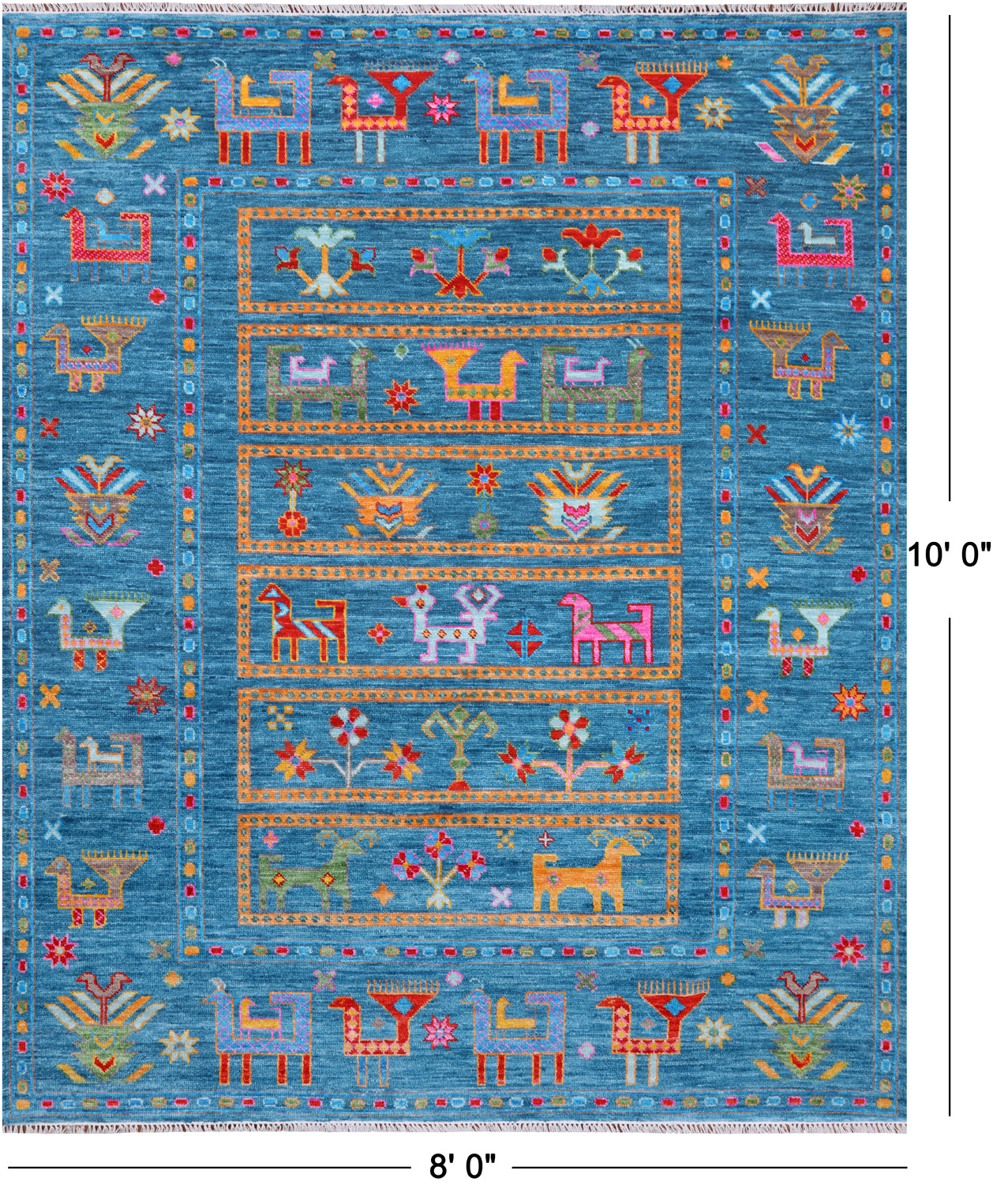 Blue Tribal Persian Gabbeh Handmade Wool Rug - 8' 0" X 10' 0"