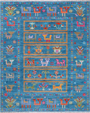 Blue Tribal Persian Gabbeh Handmade Wool Rug - 8' 0" X 10' 0"