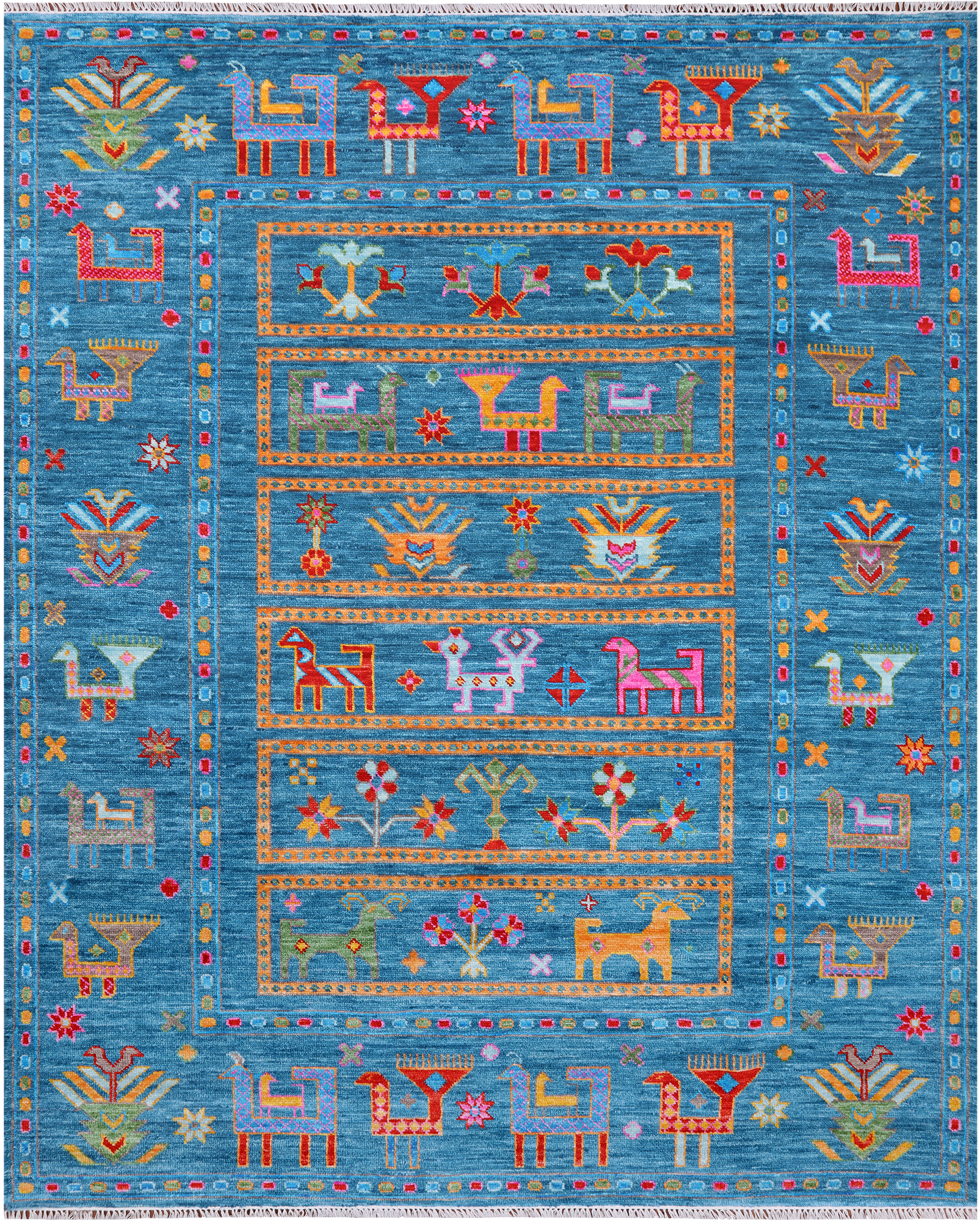 Blue Tribal Persian Gabbeh Handmade Wool Rug - 8' 0" X 10' 0"