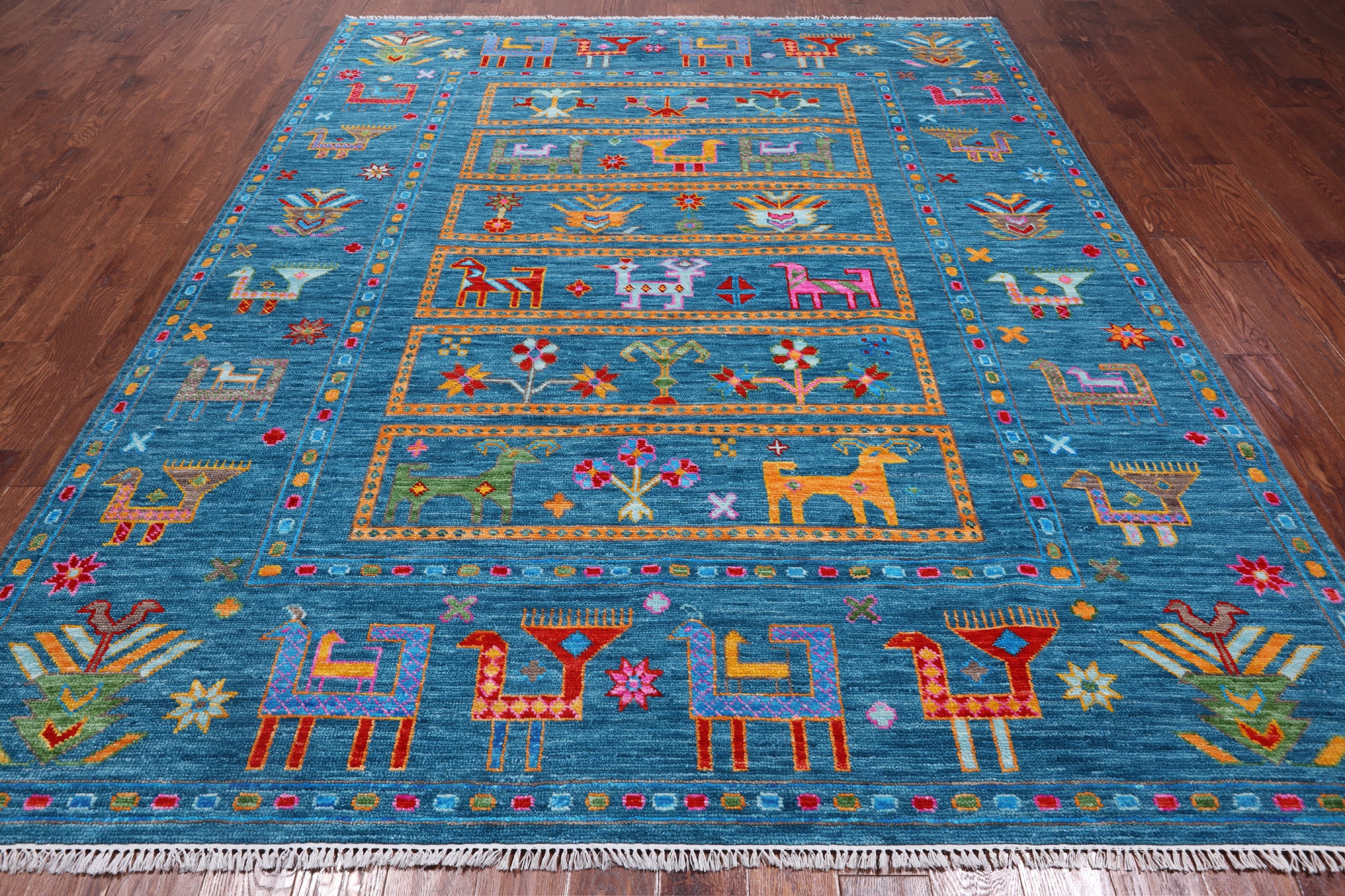 Blue Tribal Persian Gabbeh Handmade Wool Rug - 8' 0" X 10' 0"