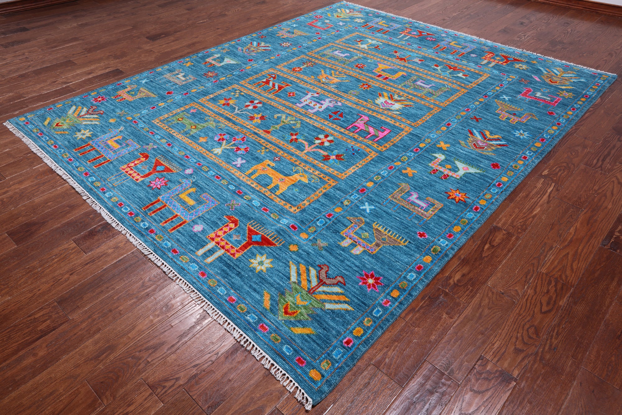 Blue Tribal Persian Gabbeh Handmade Wool Rug - 8' 0" X 10' 0"