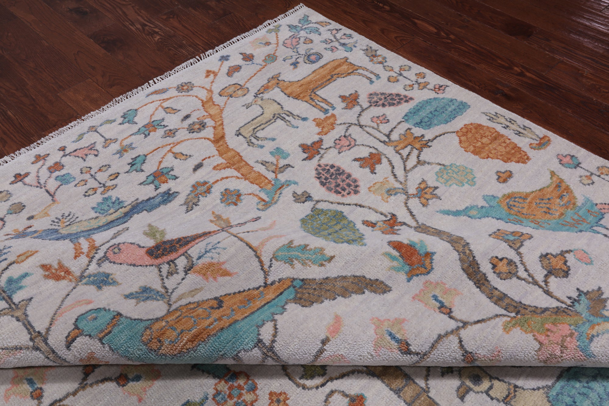 Ivory Tree Of Life Persian Hand Knotted Wool Rug - 10' 1" X 13' 9"
