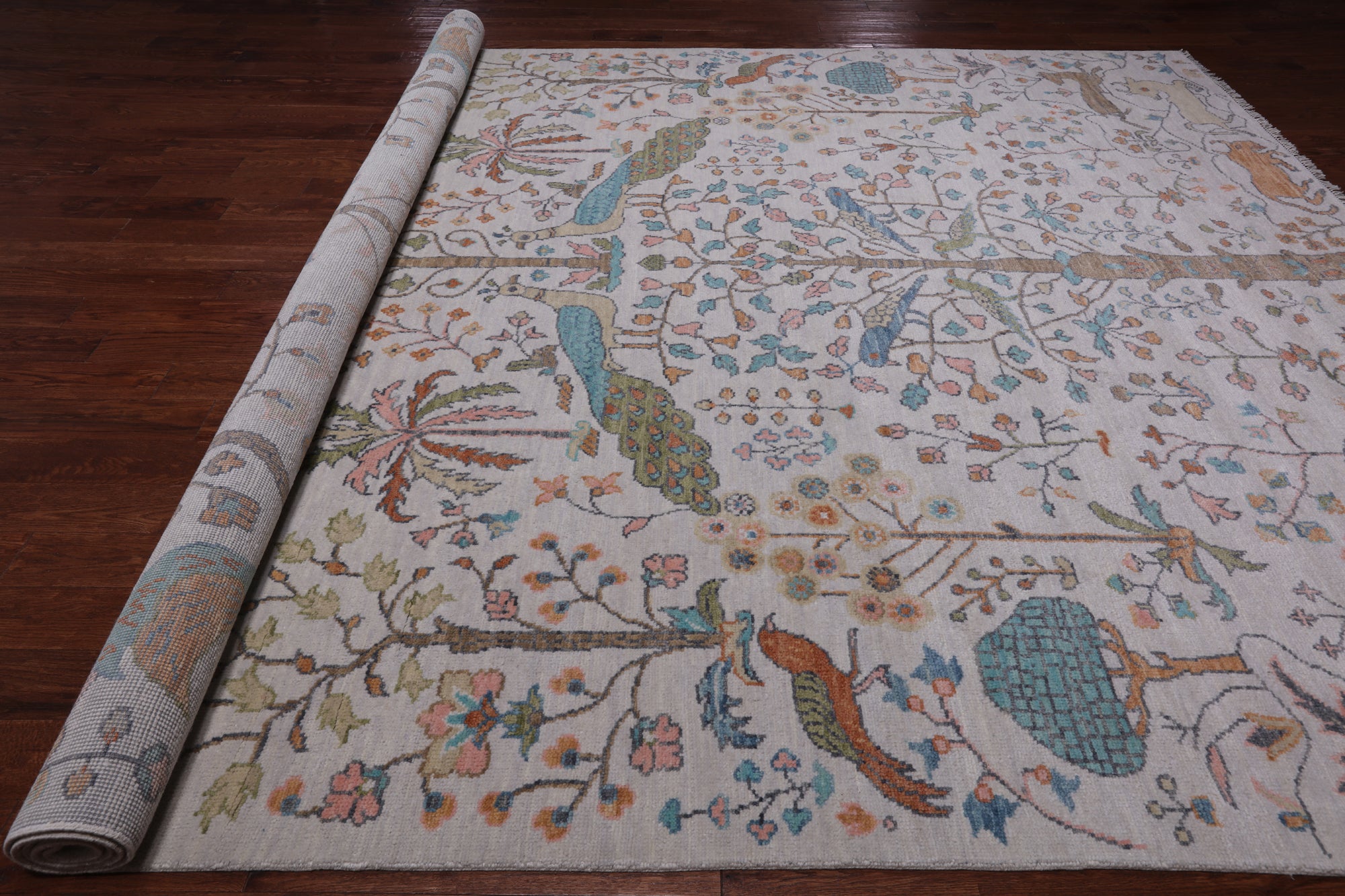 Ivory Tree Of Life Persian Hand Knotted Wool Rug - 10' 1" X 13' 9"