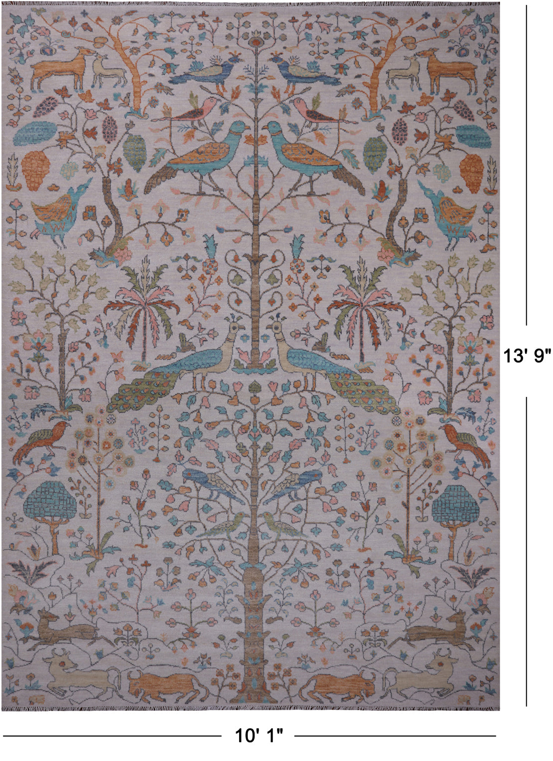 Ivory Tree Of Life Persian Hand Knotted Wool Rug - 10' 1" X 13' 9"