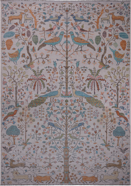Ivory Tree Of Life Persian Hand Knotted Wool Rug - 10' 1" X 13' 9"