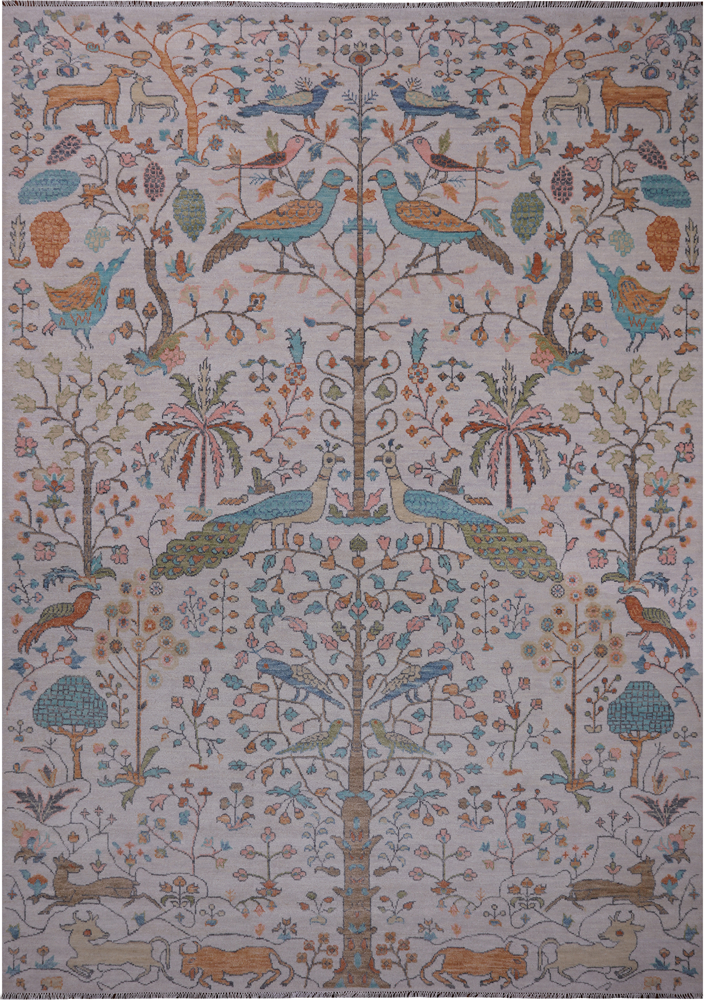 Ivory Tree Of Life Persian Hand Knotted Wool Rug - 10' 1" X 13' 9"