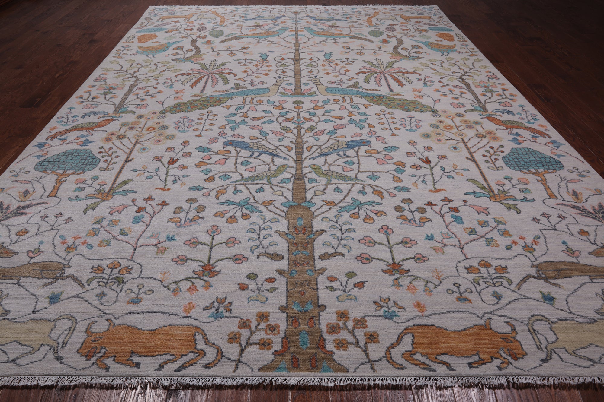 Ivory Tree Of Life Persian Hand Knotted Wool Rug - 10' 1" X 13' 9"