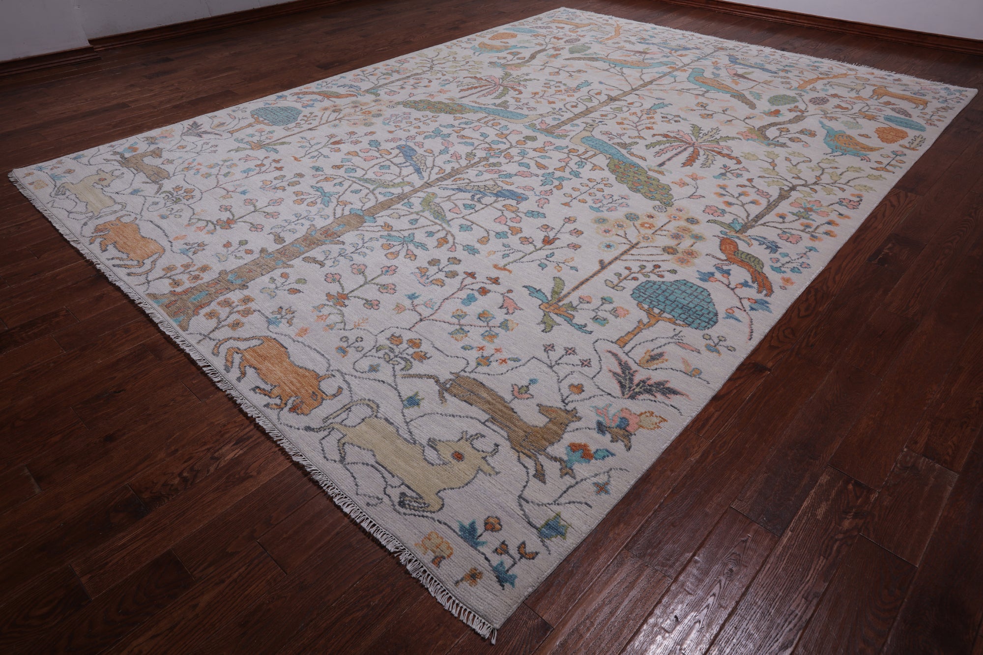 Ivory Tree Of Life Persian Hand Knotted Wool Rug - 10' 1" X 13' 9"