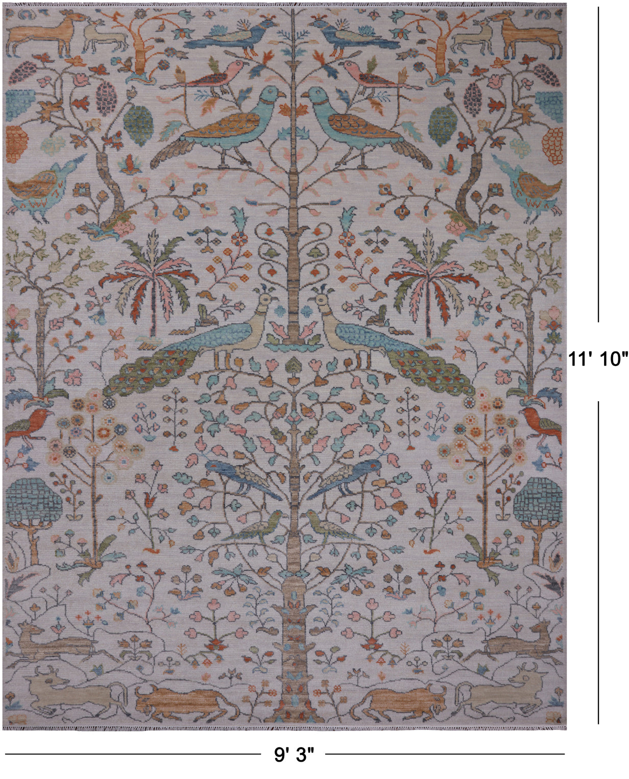 Ivory Tree Of Life Persian Handmade Wool Rug - 9' 3" X 11' 10"