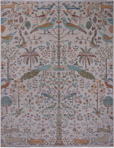 Ivory Tree Of Life Persian Handmade Wool Rug - 9' 3" X 11' 10"
