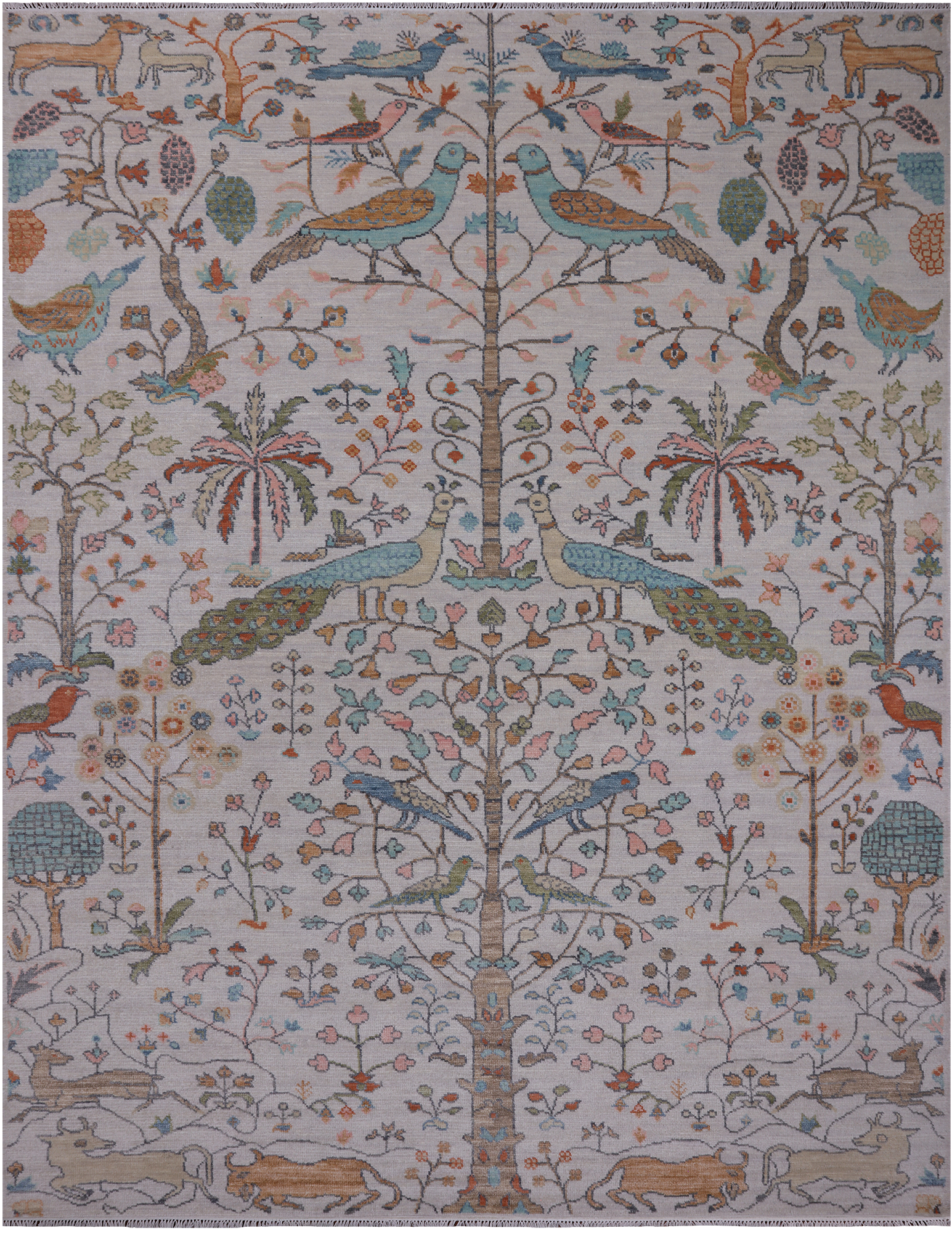 Ivory Tree Of Life Persian Handmade Wool Rug - 9' 3" X 11' 10"