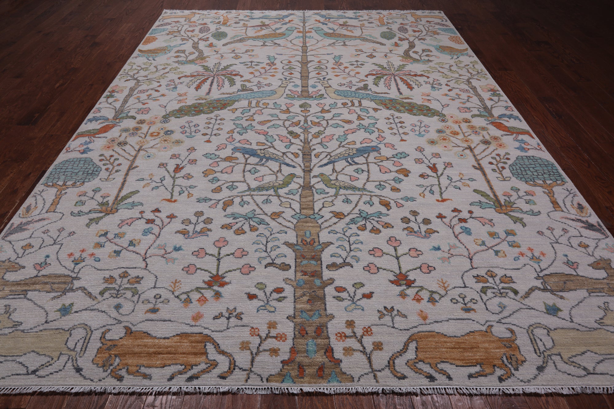 Ivory Tree Of Life Persian Handmade Wool Rug - 9' 3" X 11' 10"