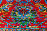 Red Persian Heriz Serapi Hand Knotted Silk Rug - 8' 0" X 9' 10"