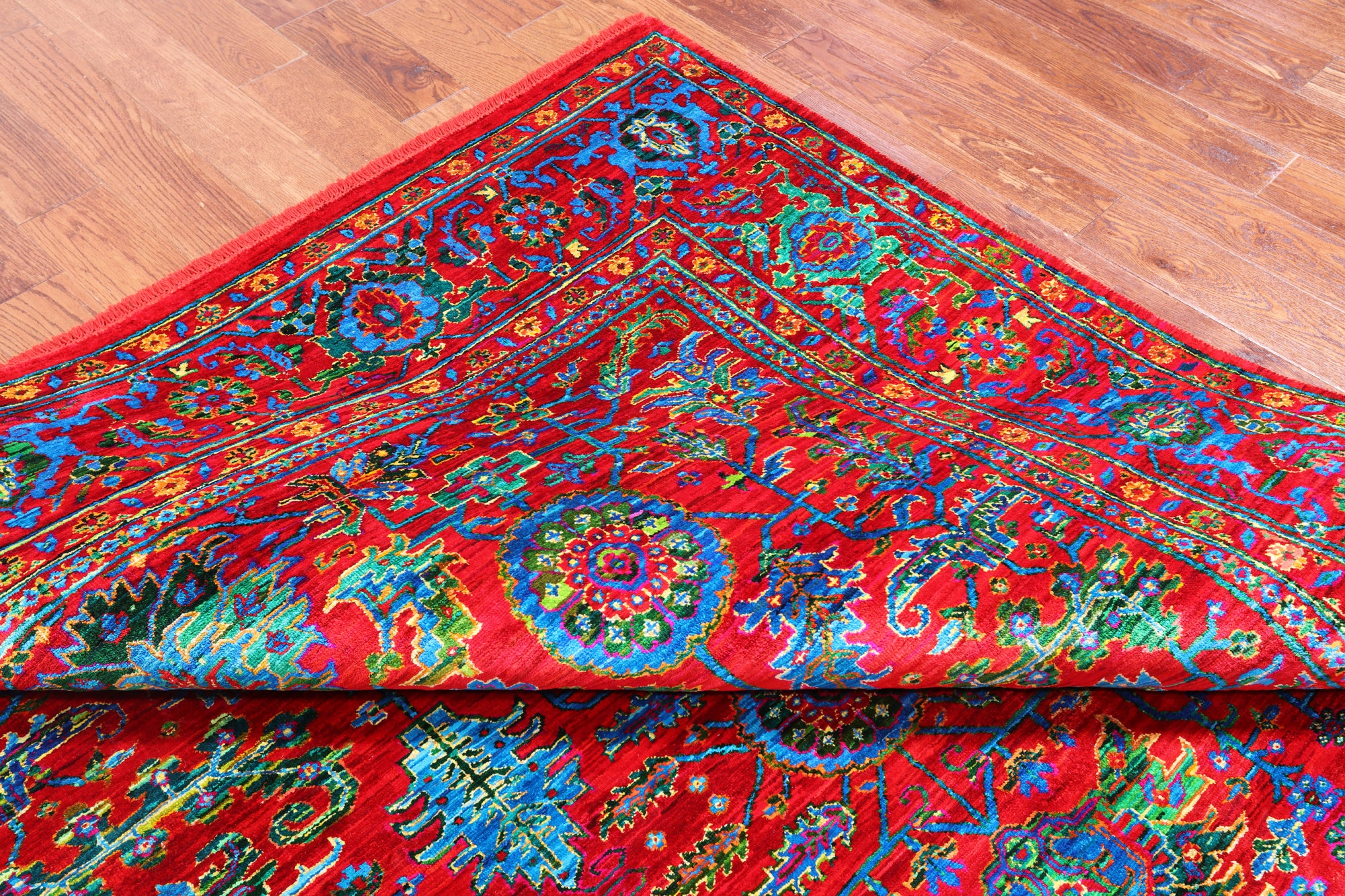 Red Persian Heriz Serapi Hand Knotted Silk Rug - 8' 0" X 9' 10"