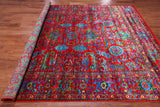 Red Persian Heriz Serapi Hand Knotted Silk Rug - 8' 0" X 9' 10"